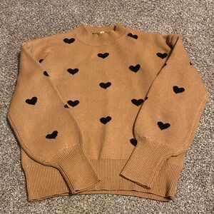 Tan Sweater with Black Heart Pattern side Med